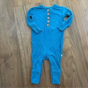 Posh Peanut Teal Kids One Piece Ribbed Bamboo Romper with Button Accents